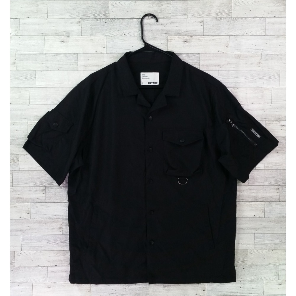 Men's EPTM Black Rework Snap Button Shirt Black Size L Large Zippers Pockets